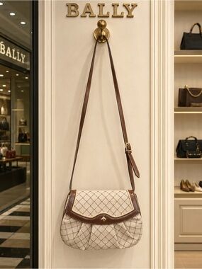 Bally Monogram Crossbody Shoulder Bag Brown Leather Trim Y2K Rare